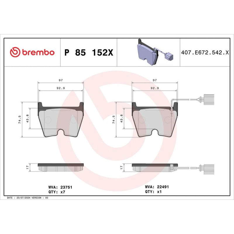 Brembo 8 x Front Brake Pad Set P85152X