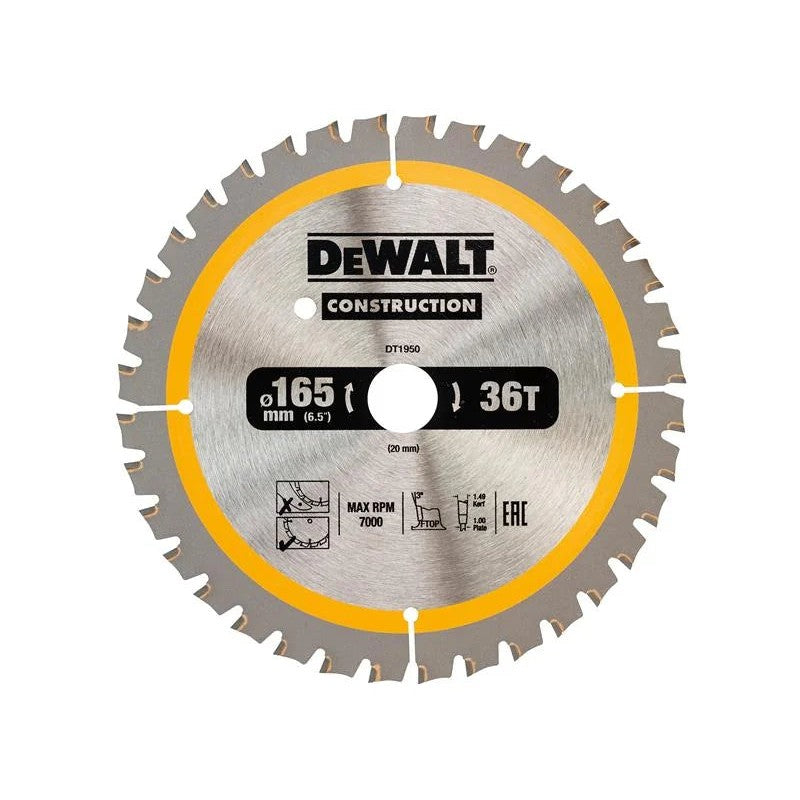 DEWALT Power Tools Cordless Construction Trim Saw Blade 165 x 20mm x 36T