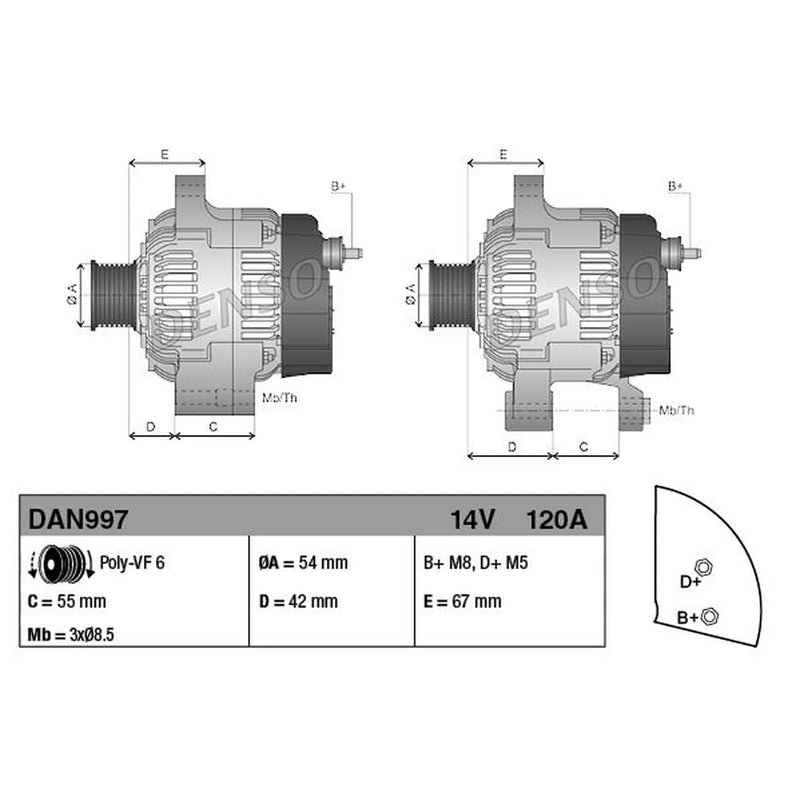 Denso Car Alternator 12V DAN997