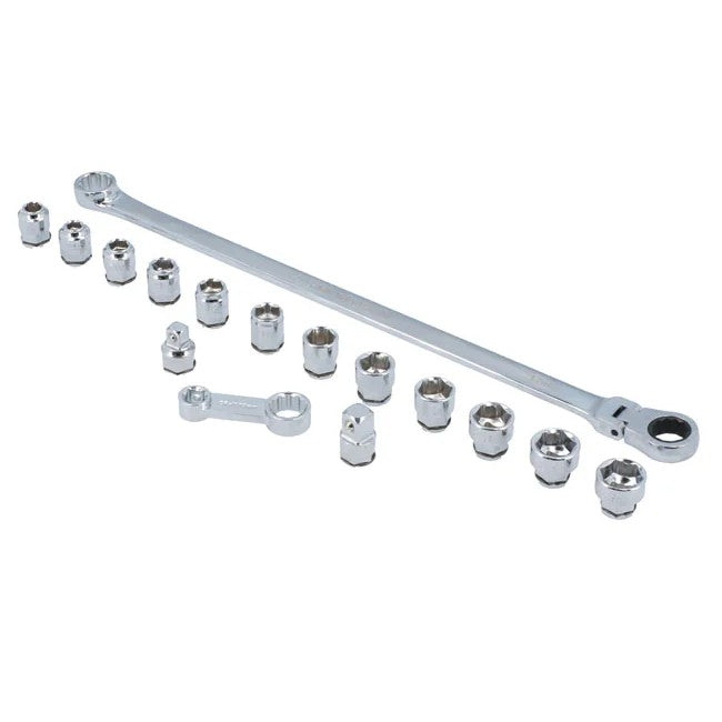 Laser Tools Extra Long Flexible Ratchet Wrench/Socket Set 16pc - PL
