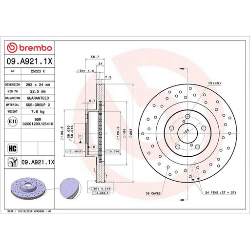 Brembo Xtra 2 x Perforated/Vented Front Brake Discs 09.A921.1X