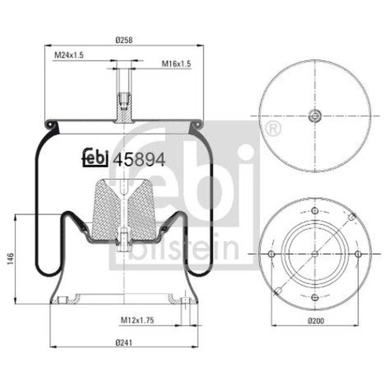 Febi Air Suspension Bellow 241mm steered trailing axle 45894