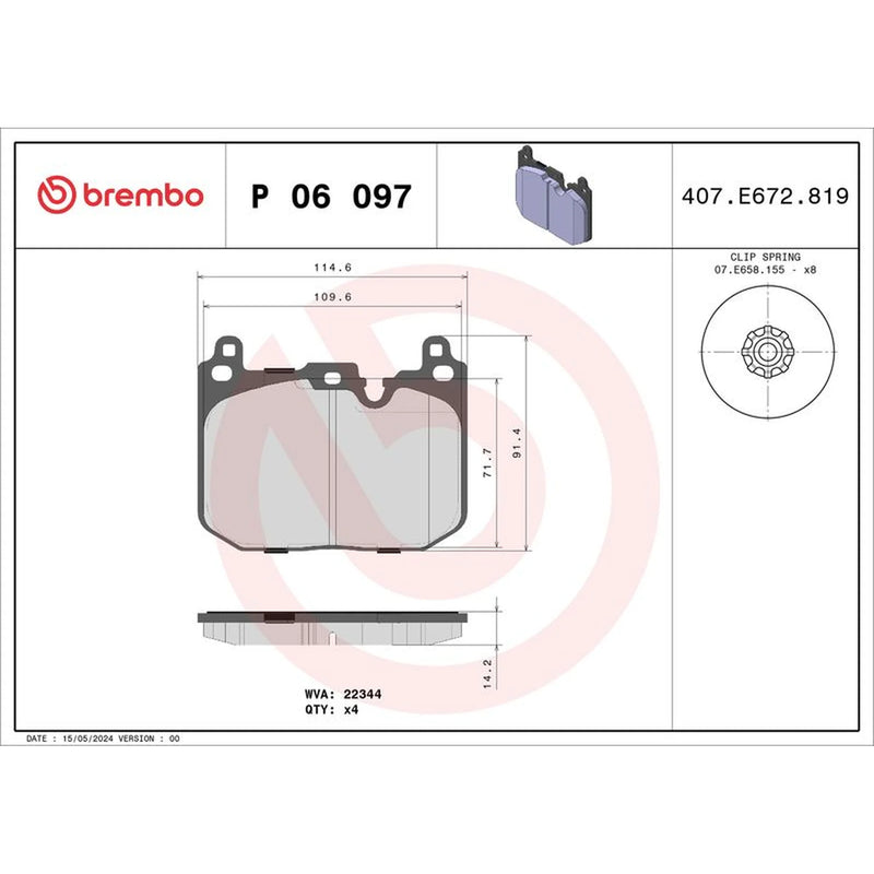 Brembo 4 x Front Brake Pad Set P06097