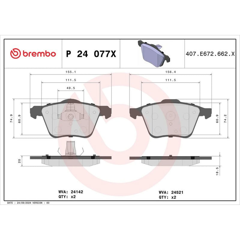 Brembo 4 x Front Brake Pad Set P24077X