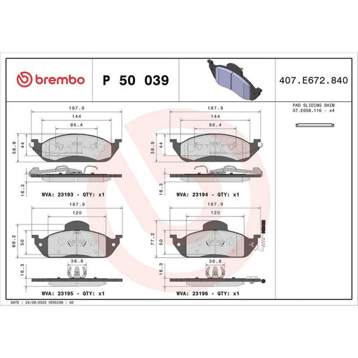 Brembo 4 x Front Brake Pad Set P50039