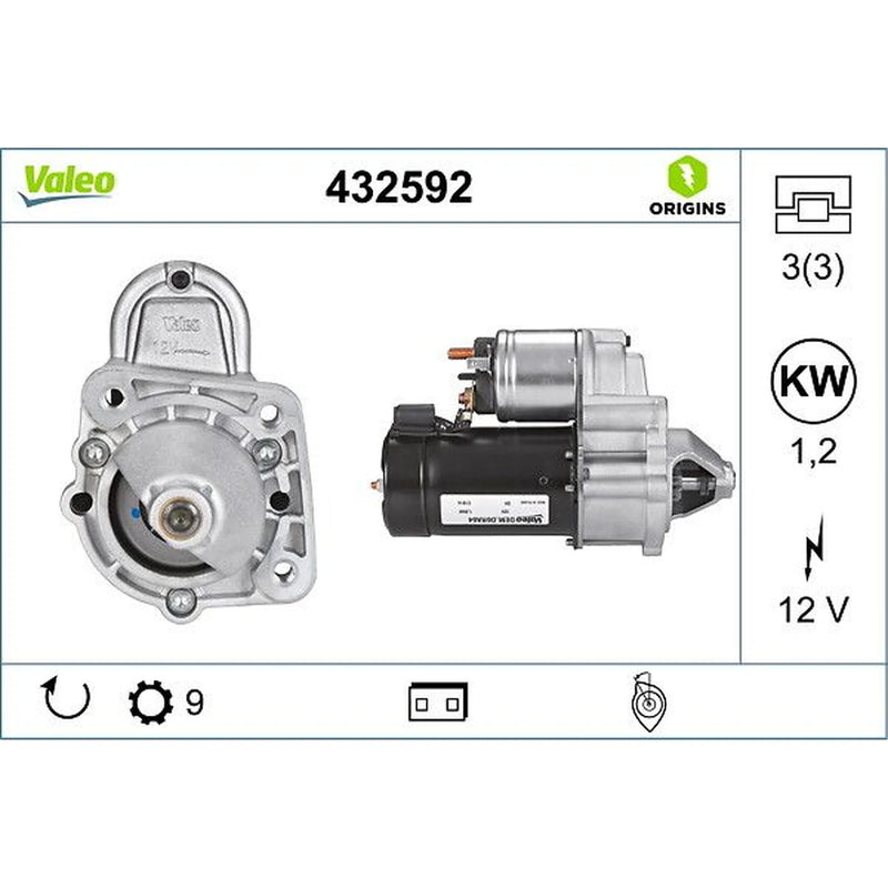 Valeo Starter Motor 12V 1.2kW 9 Teeth 432592