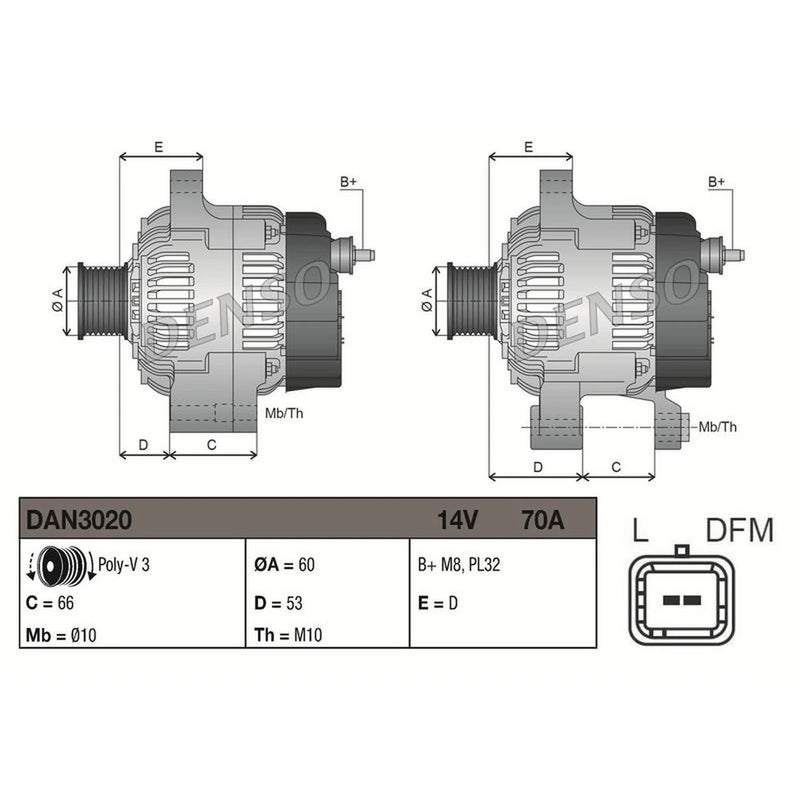 Denso Car Alternator 12V DAN3020