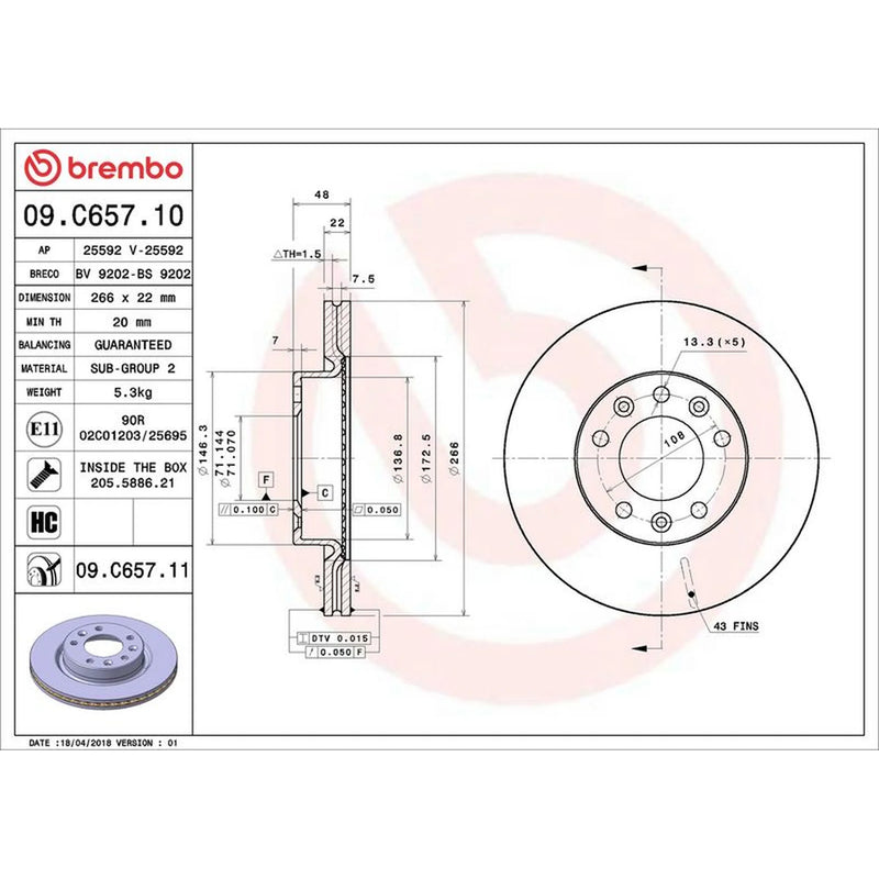 Brembo 2 x Front Brake Discs 09.C657.11