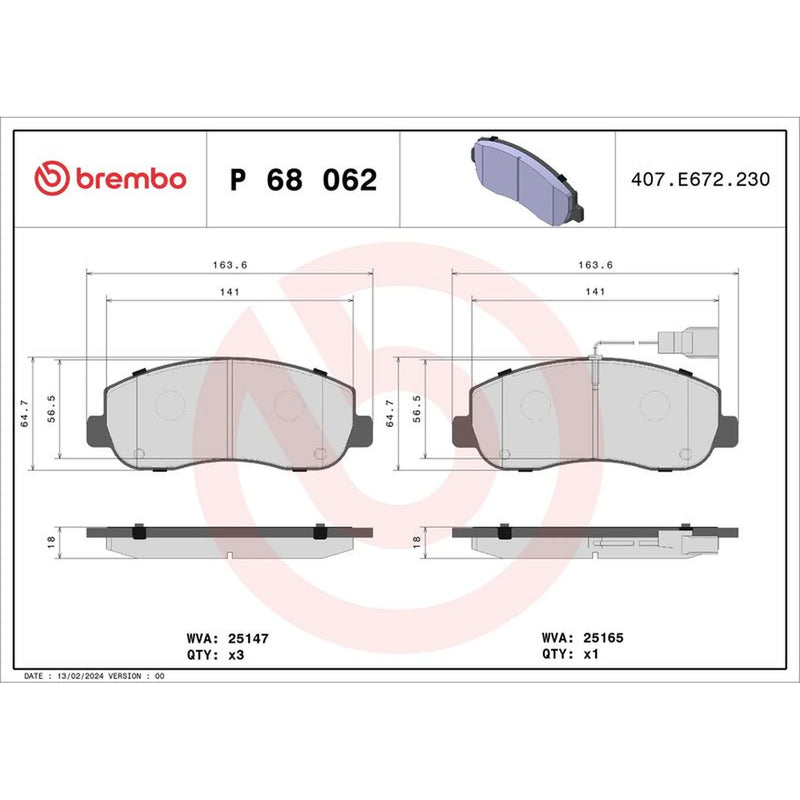 Brembo 4 x Front Brake Pad Set P68062