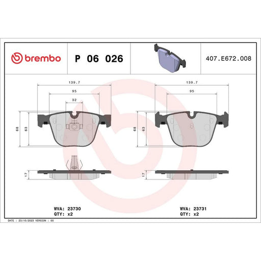 Brembo 4 x Rear Brake Pad Set P06026
