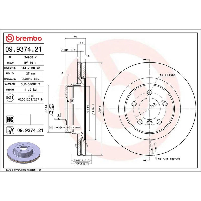 Brembo 2 x Front Brake Discs 09.9374.21