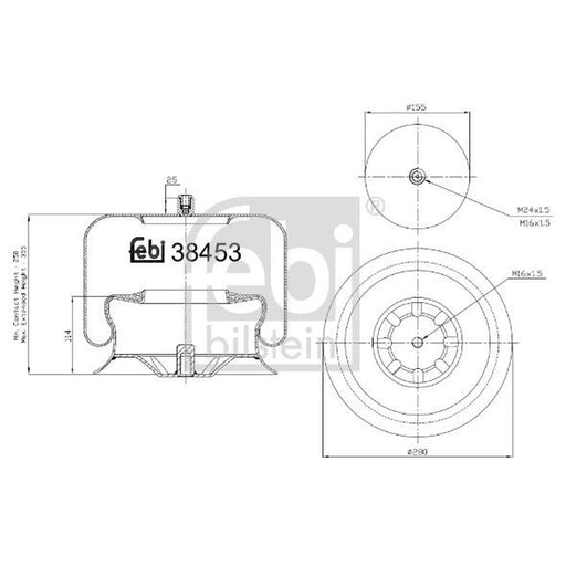 Febi Air Suspension Bellow 280mm Front Right 38453