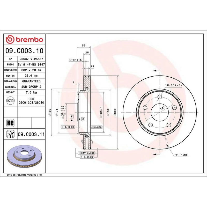 Brembo 2 x Front Brake Discs 09.C003.11