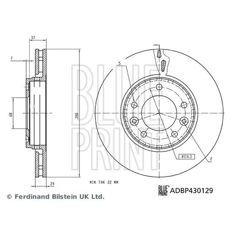 Blue Print 2 x Internally Vented Front Brake Discs ADBP430129
