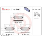 Brembo 4 x Rear Brake Pad Set P59080X