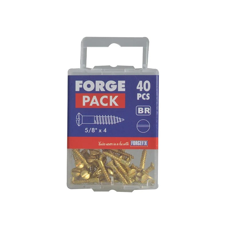 ForgeFix Wood Screw Slotted Raised Head Solid Brass 5/8in x 4 ForgePack 40