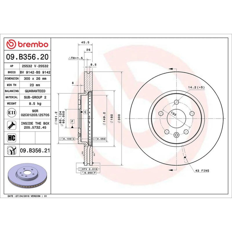 Brembo 2 x Front Brake Discs 09.B356.21