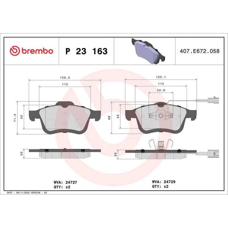 Brembo 4 x Front Brake Pad Set P23163