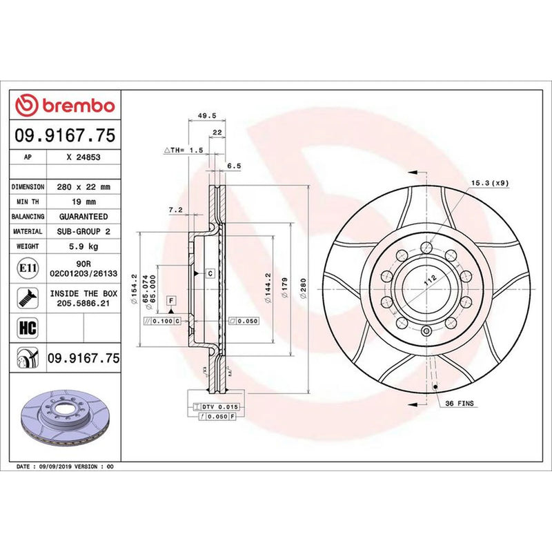 Brembo 2 x Slotted Front Brake Discs 09.9167.75
