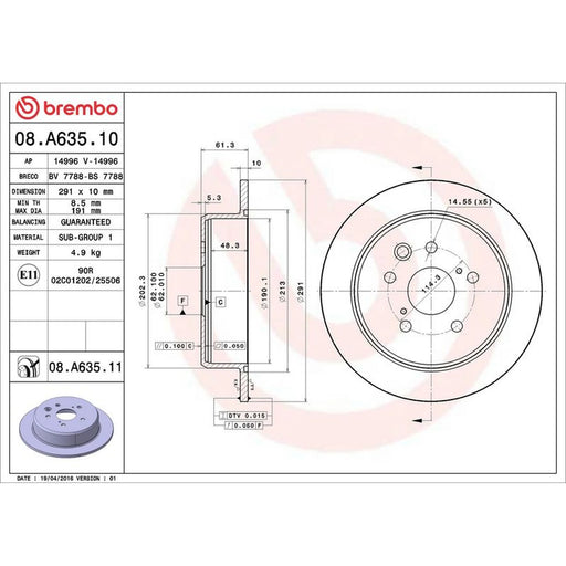 Brembo 2 x Solid Rear Brake Discs 08.A635.11