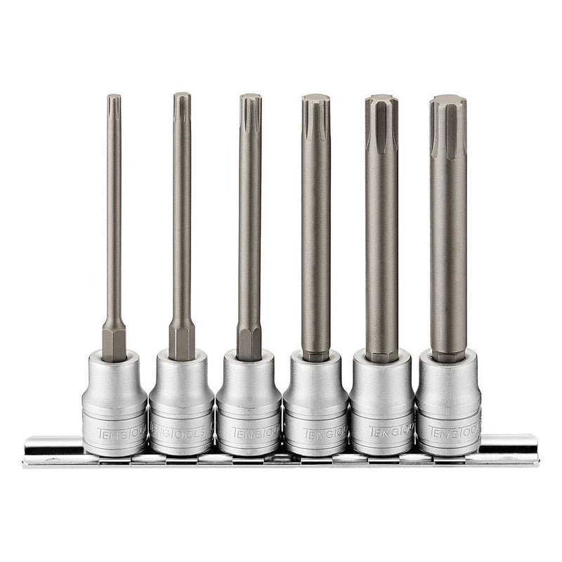 Teng Tools 3/8" Long Ribe Bit Socket Clip Rail Set 6 Pieces