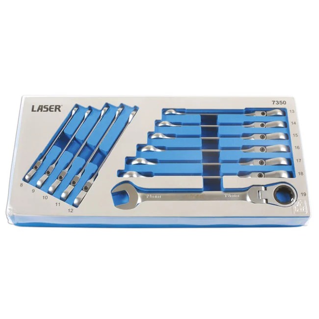 Laser Tools Flexi-Head Ratchet Ring Spanner Set - PL