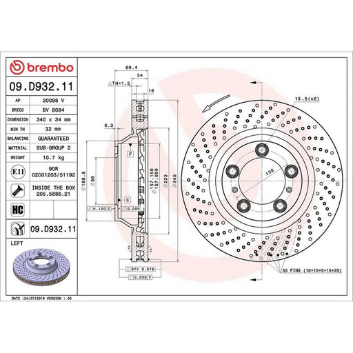 Brembo 2 x Perforated/Vented Front Brake Discs 09.D932.11
