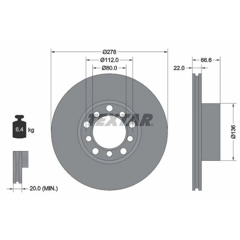Textar 2 x Vented Front Brake Discs 92009800