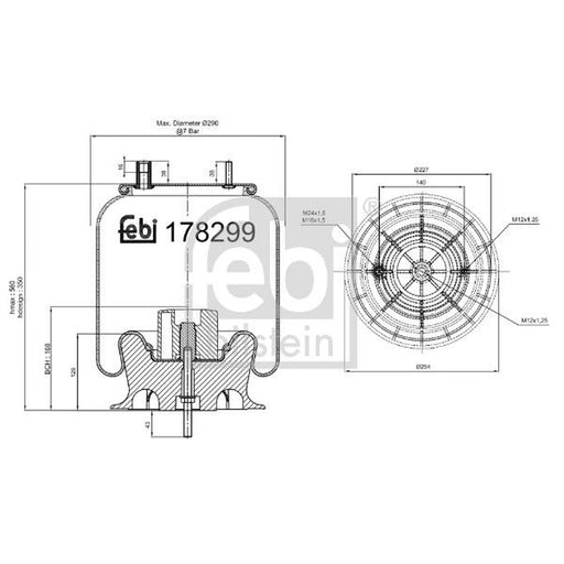 Febi Air Suspension Bellow 254mm Rear 178299