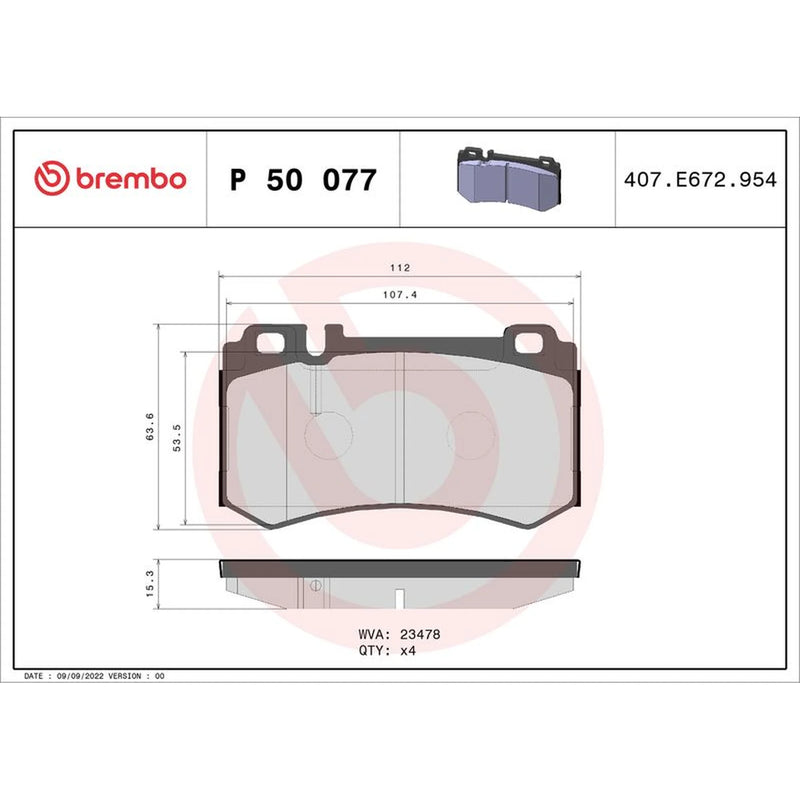 Brembo 4 x Rear Brake Pad Set P50077