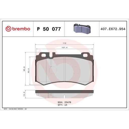 Brembo 4 x Rear Brake Pad Set P50077