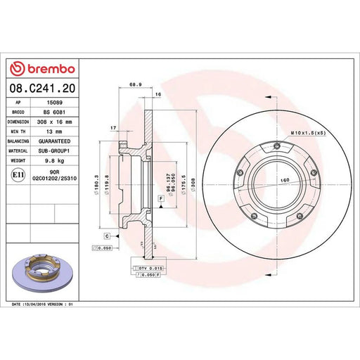 Brembo 2 x Rear Brake Discs 08.C241.20