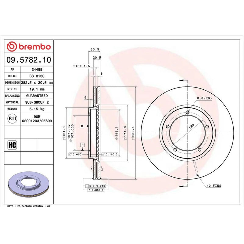Brembo 2 x Front Brake Discs 09.5782.10