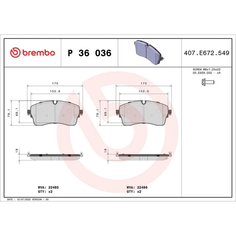 Brembo 4 x Front Brake Pad Set P36036