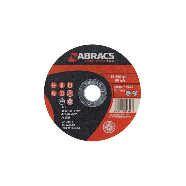 Abracs Extra Thin Flat Cutting Discs x 1.0mm 10pc 100-125mm