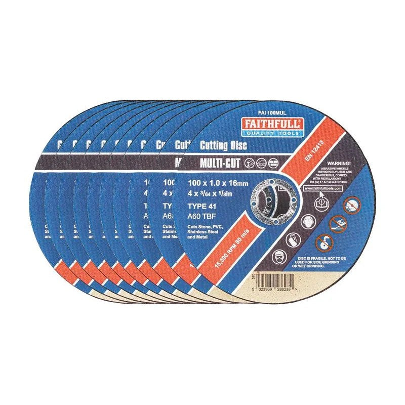 Faithfull Multi-Purpose Cutting Disc 100 x 1.0 x 16mm (Pack 10) - FAI10010MUL