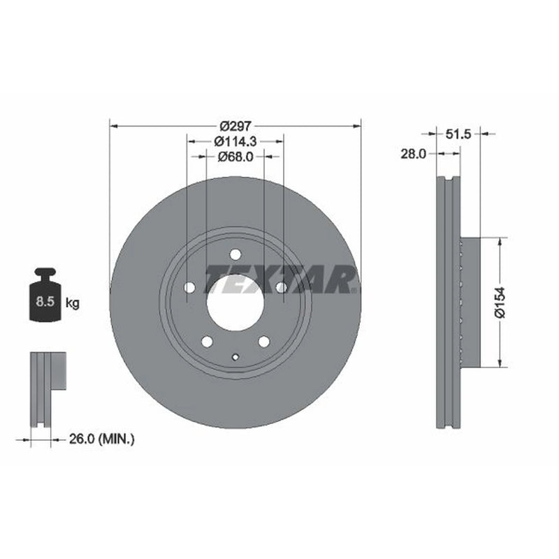 Textar 2 x Externally Vented Front Brake Discs 92295003
