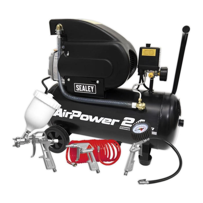 Sealey Air Compressor 24L Direct Drive 2hp with 4pc Air Accessory Kit SAC2420APK Sealey  - Town Parts