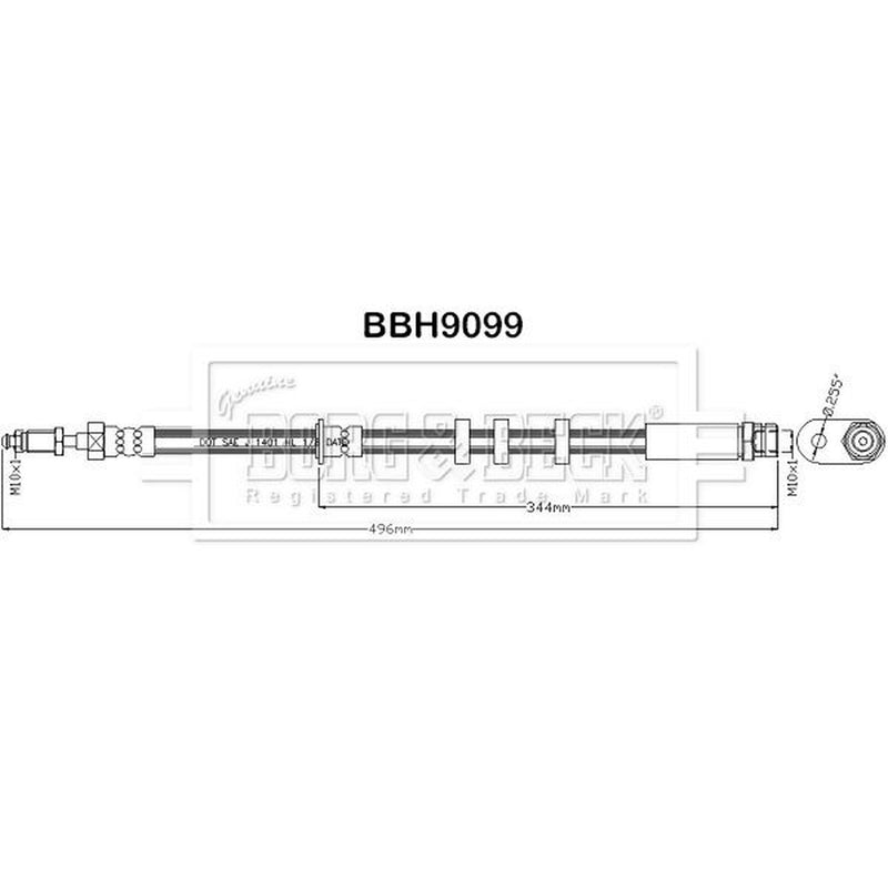 Borg & Beck Brake Hydraulic Hose Line Front Left BBH9099