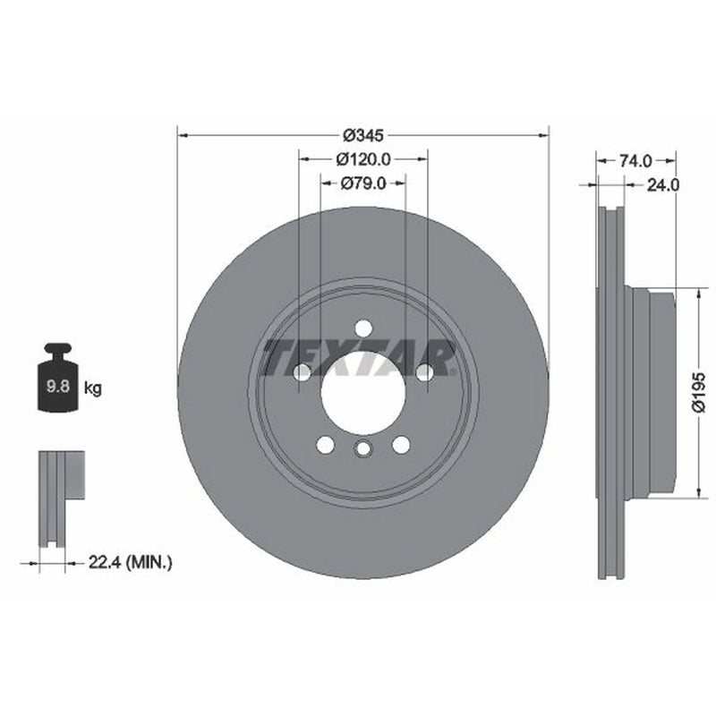 Textar 2 x Externally Vented Rear Brake Discs 92155005