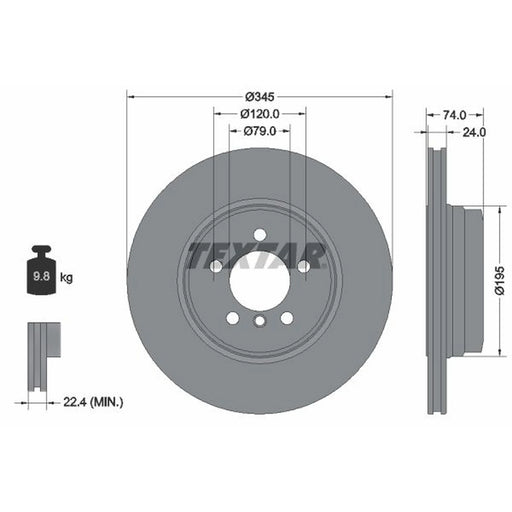Textar 2 x Externally Vented Rear Brake Discs 92155005