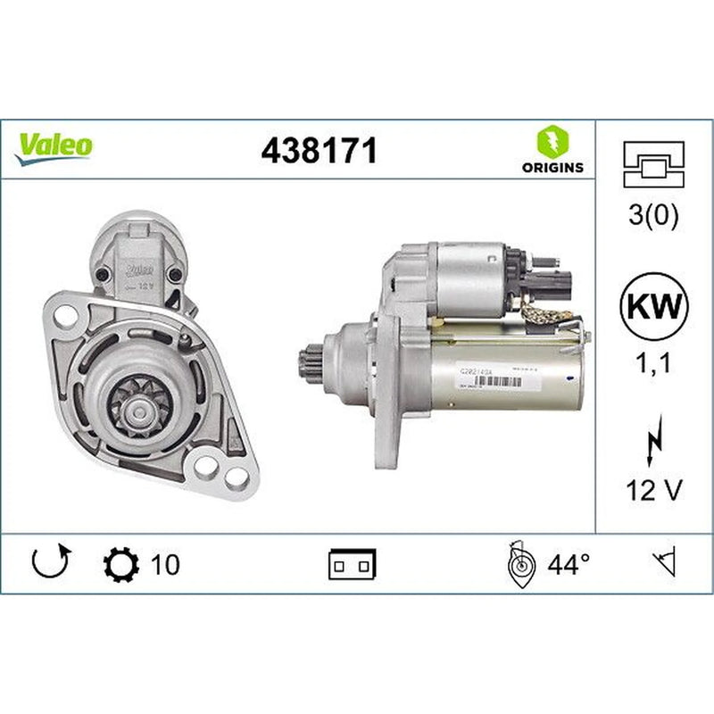 Valeo Starter Motor 12V 1.1kW 10 Teeth 438171