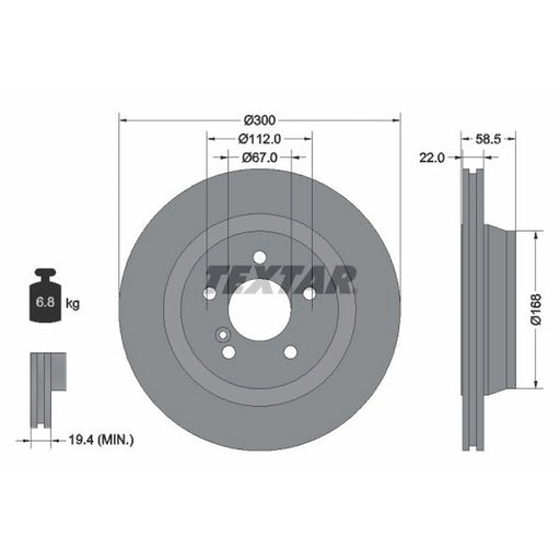 Textar 2 x Internally Vented Rear Brake Discs 92099503