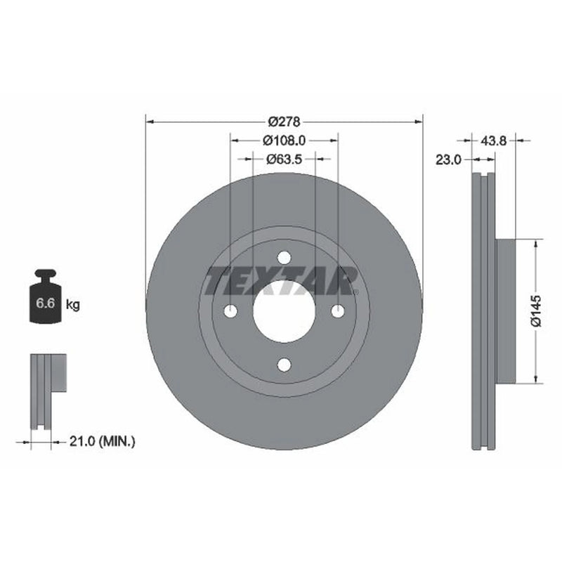 Textar 2 x Internally Vented Front Brake Discs 92303203