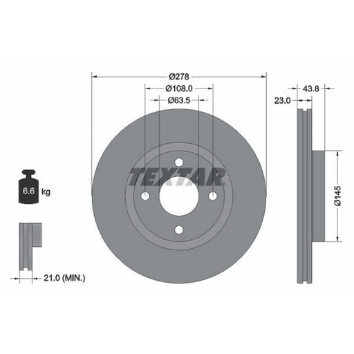 Textar 2 x Internally Vented Front Brake Discs 92303203