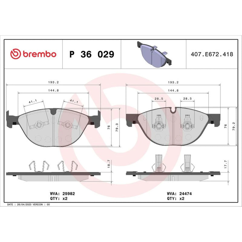 Brembo 4 x Front Brake Pad Set P36029