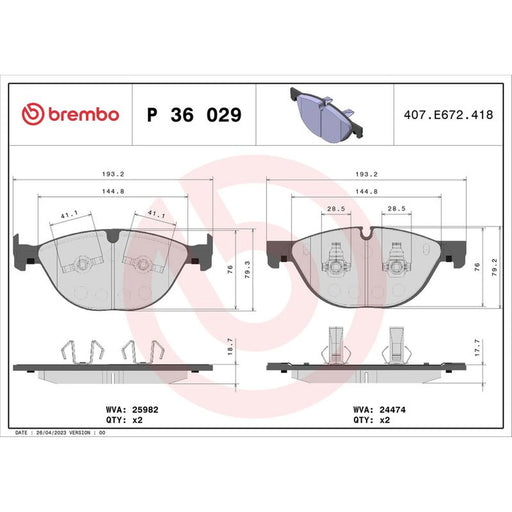 Brembo 4 x Front Brake Pad Set P36029