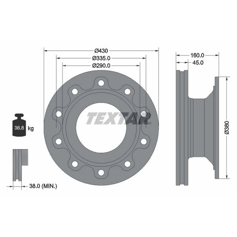 Textar 2 x Internally Vented Brake Discs 93193200