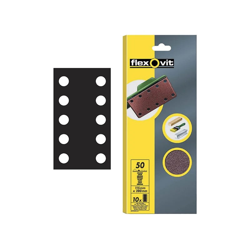 Flexovit 1/2 Sanding Sheets Perforated Coarse 50 Grit (Pack 10) - 63642526498