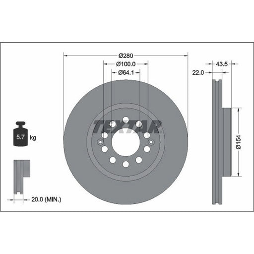 Textar 2 x Internally Vented Front Brake Discs 92342603
